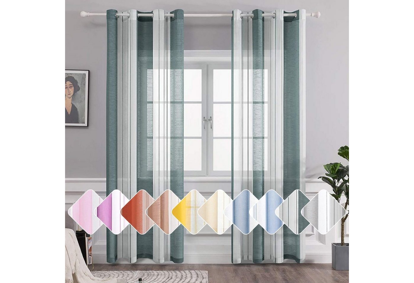 BTTO Gardine Voile Gardinen, (2 St), halbtransparent, Gestreifte Vorhänge von BTTO