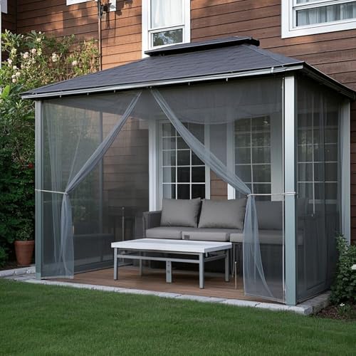 Outdoor Vorhang, Leichter DIY Vorhänge mit Abnehmbaren, H 213 x B 160 cm Grau Transparent Outdoor Gardinen für Pavillon Garten & Balkon (2er Pack) von BTTO