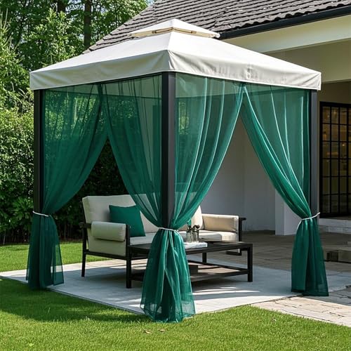 Outdoor Vorhang, Leichter DIY Vorhänge mit Abnehmbaren, H 213 x B 160 cm Grün Transparent Outdoor Gardinen für Pavillon Garten & Balkon (2er Pack) von BTTO