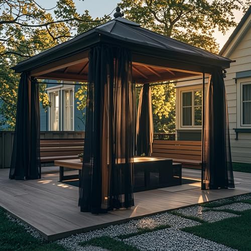 Outdoor Vorhang, Leichter DIY Vorhänge mit Abnehmbaren, H 305 x B 160 cm Schwarz Transparent Outdoor Gardinen für Pavillon Garten & Balkon (2er Pack) von BTTO