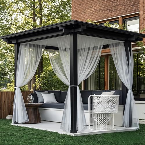 Outdoor Vorhang, Leichter DIY Vorhänge mit Abnehmbaren, H 305 x B 160 cm Weiß Transparent Outdoor Gardinen für Pavillon Garten & Balkon (2er Pack) von BTTO