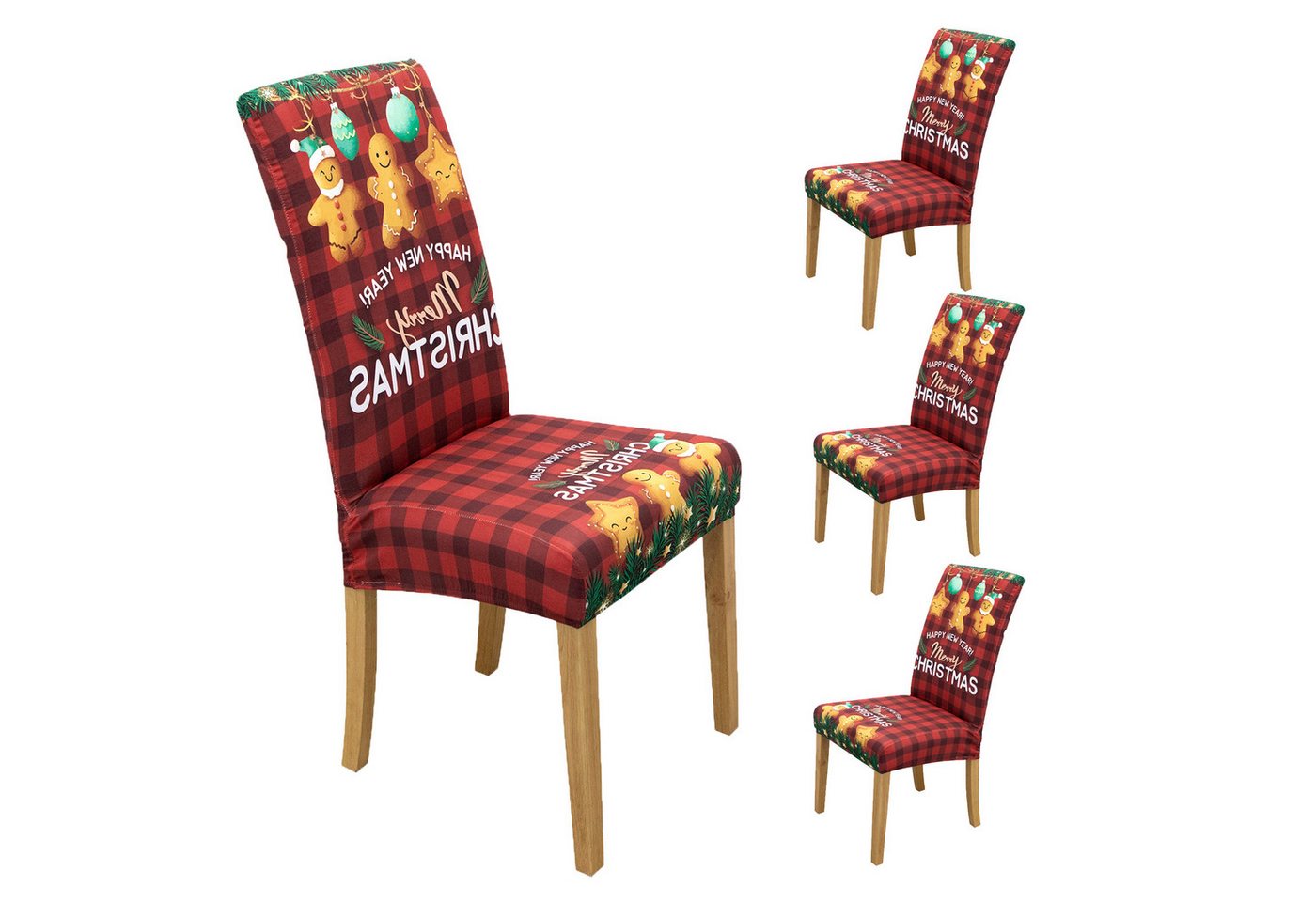 BTTO Stuhlhusse Stuhlhuss Weihnachtsstuhlbezug Sitzbezug Stretch Stuhlbezug, Elastische Milchseidenstoff Stretch Husse von BTTO