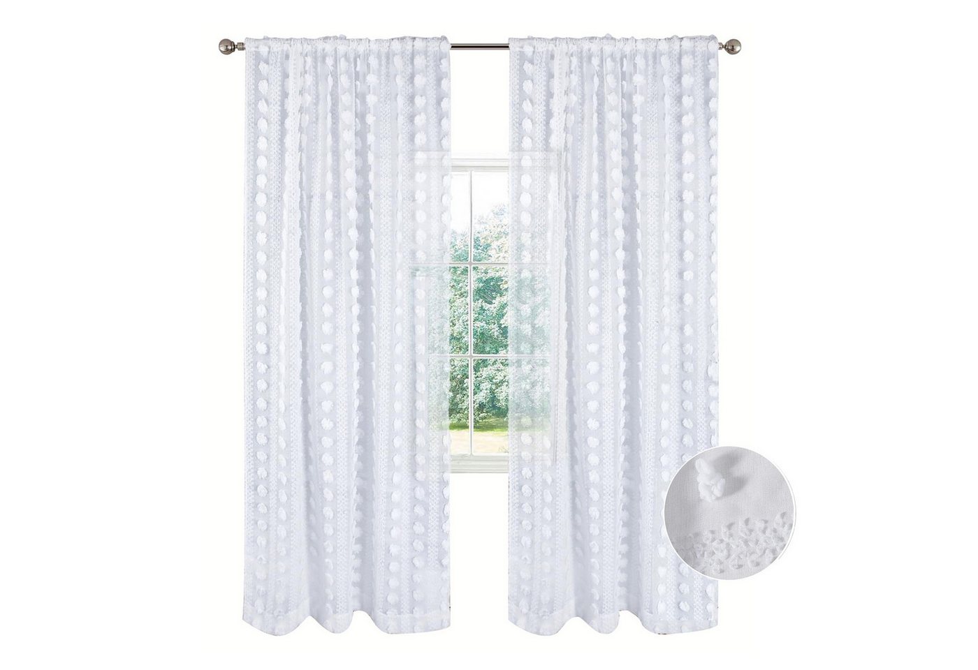 BTTO V&G Vorhang Gardinen 1/2 St.Weiße Fenstervorhang Polyester Fertiggardinen Vorhänge (2 St), 132x160/132x213/132x241/132x274cm Heimtextilien,Halbtransparent von BTTO V&G