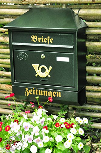 BTV Briefkasten, groß XXL, Premium-Qualität, lackiert, Hammerschlag-Optik Walmdach W/gr grün dunkelgrün moosgrün Zeitungsfach Zeitungsrolle Postkasten NEU von BTV