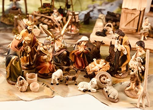 Große Krippenfiguren/BTV Krippe 12 - tlg. Figuren Set KOMPLETTSET für viele Weihnachtskrippen BTV 7 cm Maria Josef 3 Weise Jesus Engel Hirte Schaf Ochse Esel Krippenzubehör Weihnachtskrippe von BTV