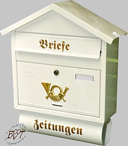 BTV Großer Briefkasten, mit Rostschutz Spitzdach weiß S/w schneeweiß Snow White Zeitungsfach Zeitungsrolle Postkasten von BTV