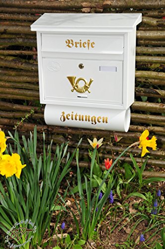 BTV NEU Toller Briefkasten, groß XXL, Premium-Qualität, lackiert, Design-Optik FG/w groß in Edelweiss weiß schneeweiss Zeitungen Post antik Mailbox Schild von BTV
