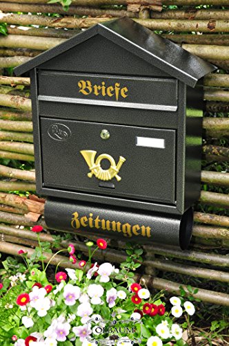 BTV Wandbriefkasten,Briefkasten, Premium-Qualität aus Stahl, verzinkt, pulverbeschichtet Spitzdach S schwarz anthrazit dunkelgrau Zeitungsfach Zeitungsrolle Postkasten von BTV