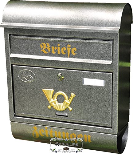 BTV Wandbriefkasten,Briefkasten, groß XXL, Premium-Qualität aus Stahl, lackiert, Hammerschlag-Optik Runddach R Farbe Silber Edelstahl Look Zeitungsfach Zeitungsrolle Postkasten von BTV