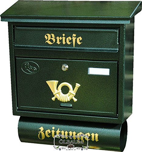 BTV Briefkasten, Premium-Qualität aus Stahl, verzinkt, pulverbeschichtet F groß in grün dunkelgrün moosgrün Zeitungsfach Zeitungen Post antik Mailbox Schild von BTV