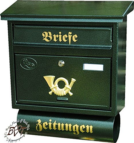 BTV Briefkasten, mit Rostschutz FG/gr groß in grün dunkelgrün moosgrün Zeitungsfach Zeitungen Post antik Mailbox Schild von BTV