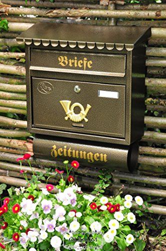 Briefkasten F groß in messing gold goldfarben Zeitungsfach Zeitungen Post antik Mailbox Schild von BTV