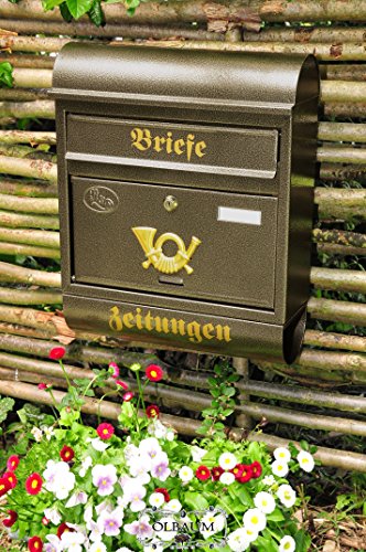 Briefkasten R groß in messing gold goldfarben Zeitungsfach Zeitungen Post antik Mailbox Schild von BTV