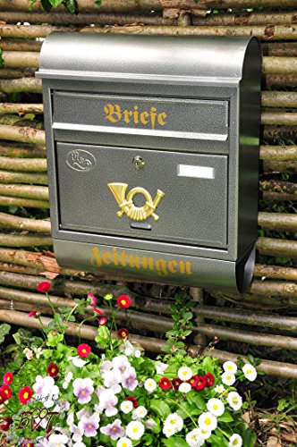 Briefkasten Retro RD groß in Farbe silber edelstahl farben R/s Zeitungsfach Zeitungen Post antik Mailbox rund von BTV