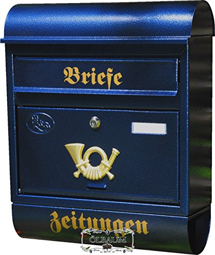 Design Briefkasten R blau dunkelblau metall Postkasten Post Zeitungsfach Zeitungsrolle Nostalgie von BTV
