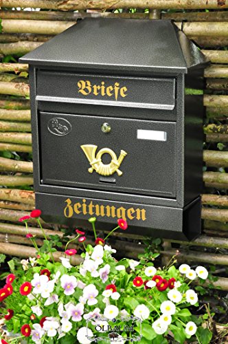 Design Briefkasten W schwarz anthrazit grau großer Einwurf Zeitungsfach Zeitungsrolle Nostalgie von BTV