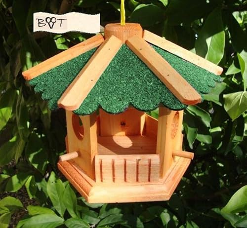 Design Gartendeko Vogelhaus -Holz Nistkästen & Vogelhäuser- Futterhaus Vogelhäuschen Holz mit GRÜN B25gr grüne Dachschindeln von BTV