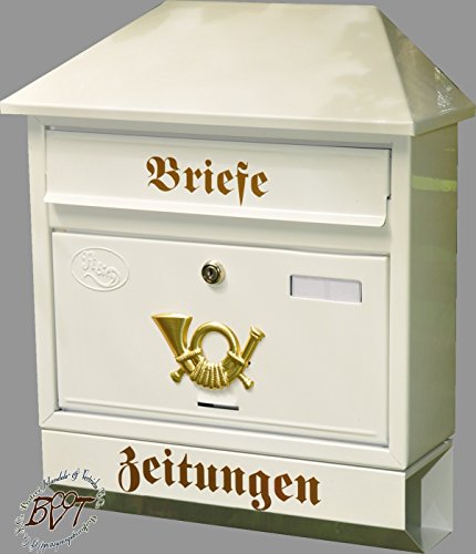 BTV Großer Briefkasten, mit Rostschutz Walmdach W/w weiß schneeweiß Snow White Zeitungsfach Zeitungsrolle Postkasten von BTV