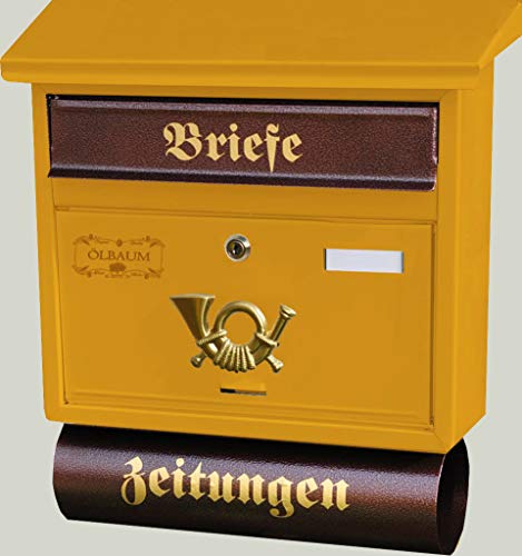 Retro Design Briefkasten, Motiv mit Zeitungsrolle, Flachdach mit Katalogeinwurf, von BTV
