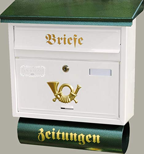 Retro Design Briefkasten, Motiv mit Zeitungsrolle, Flachdach mit Katalogeinwurf, von BTV