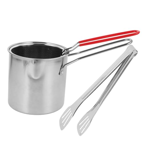 Fritteusen Runder Frittierkorb, 304 Edelstahl, Mini-Frittiertopf, Zange, kompakt, leicht zu verstauen, Küchenkochgeschirr von BTWYU