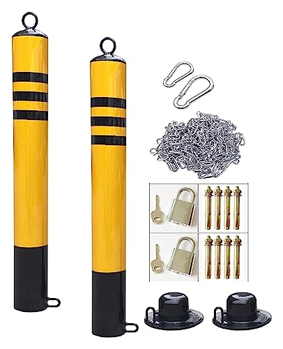 Parkschranke 2er Set Parkpfosten abschließbar, 5m Eisenkette Parkabsperrpoller(76x650mm) von BTWYU