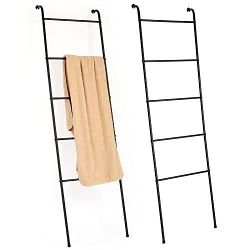 Metall Deckenleiter 2er Set Schwarz Deckenleiter für das Wohnzimmer Handtuchleiter Rack Halter für Badezimmer Schlafzimmer (Schwarz) von BTY