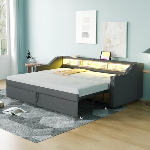 BTYJLEBE 3 in 1 Schlafsofa Ausziehbares Sofabett 90/180 x 200 cm, Schlafsofa mit 3 Offenem Stauraum, mit USB-Anschluss Lattenrost Geeignet für Schlafzimmer und Wohnzimmer Schwarz von BTYJLEBE