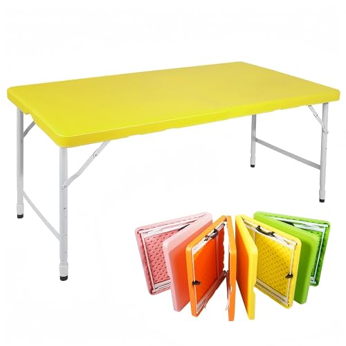 BTYJLEBE 4FT Klapptisch, Campingtisch, 10S Schnelle Montage Höhenverstellbar Tragkraft 135kg Leicht Abwischbar, Gelb von BTYJLEBE