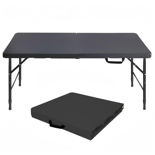 BTYJLEBE 4FT Klapptisch, Campingtisch, 10S Schnelle Montage Höhenverstellbar Tragkraft 135kg Leicht Abwischbar, Schwarz von BTYJLEBE