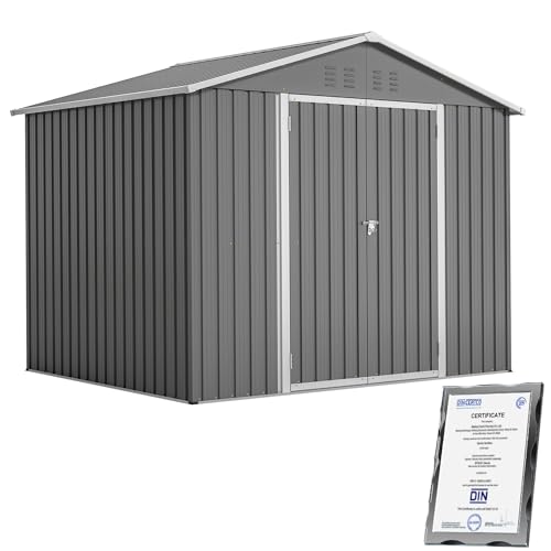 BTYJLEBE 8x6FT Gerätehäuser（229.4×180×191cm） Gartenschuppen Metall【DIN EN 1090-1 Norm】 Gartengerätehaus mit Falttüren Schrägdach Geeignet zur Aufbewahrung von Gartengeräten und Werkzeugen von BTYJLEBE