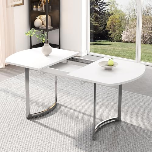BTYJLEBE Ausziehbarer Esstisch 180 x 80 cm, 140-180cm Auszugslänge, Versilberte Metallbeine Hochfeste Legierungshalterung Moderner Stil Geeignet für 4–6 Personen Weiße + Versilberte Tischbeine BTYJLEBE Ausziehbarer Esstisch 180 x 80 cm, 140-180cm Auszugslänge, Versilberte Metallbeine Hochfeste Legierungshalterung Moderner Stil Geeignet für 4–6 Personen Weiße + Versilberte Tischbeine von BTYJLEBE