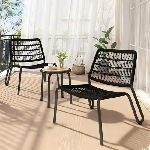 BTYJLEBE Balkonmöbel Set 3 Teilig, Gartenmöbel Set, Bistrotisch mit 2 Stühlen【Leicht und Wetterfest】 Hohe Tragfähigkeit Geeignet für Balkon Garten und Terrasse, Schwarz von BTYJLEBE