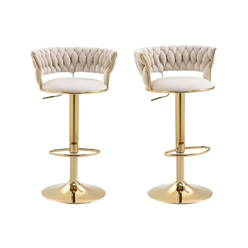 BTYJLEBE Barhocker 2er Set Höhenverstellbar Samt Barstuhl mit Rückenlehne Fußstütze Drehbar Tresenhocker Bistrohocker Rutschfestes Metallfuß Barstühle für Theke Bar Esszimmer Salon Hausbar Beige von BTYJLEBE