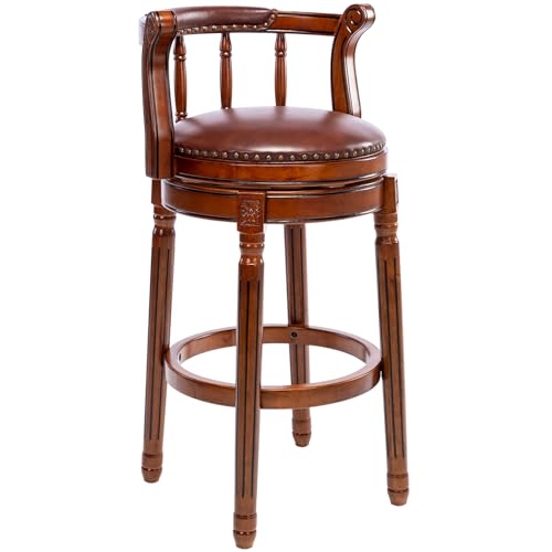 BTYJLEBE Barhocker Echt Leder 360° Drehbar mit Bequeme Kuhfell Gepolstert und Ergonomische Rückenlehne Retro Atürlicher Holzrahmen Vintage für Theke Bar Esszimmer, Oktoberfest Halloween Karneval von BTYJLEBE