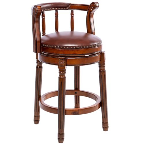 BTYJLEBE Barhocker Echt Leder 360° Drehbar mit Bequeme Kuhfell Gepolstert und Ergonomische Rückenlehne Retro Atürlicher Holzrahmen Vintage für Theke Bar Esszimmer, Oktoberfest Halloween Karneval von BTYJLEBE