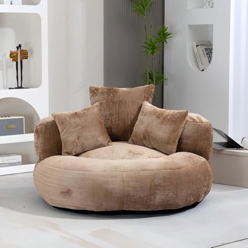 BTYJLEBE Bean Bag Chair, Togo Sofa, Runde Rückenlehne mit DREI Kissen Großer Sitzsack mit Schaumstofffüllung, Sitzsack Sofa für Wohnzimmer Schlafzimmer und Lounge, Braun von BTYJLEBE