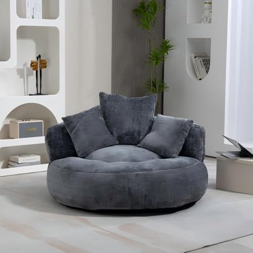 BTYJLEBE Bean Bag Chair, Togo Sofa, Runde Rückenlehne mit DREI Kissen Großer Sitzsack mit Schaumstofffüllung, Sitzsack Sofa für Wohnzimmer Schlafzimmer und Lounge, Gray von BTYJLEBE