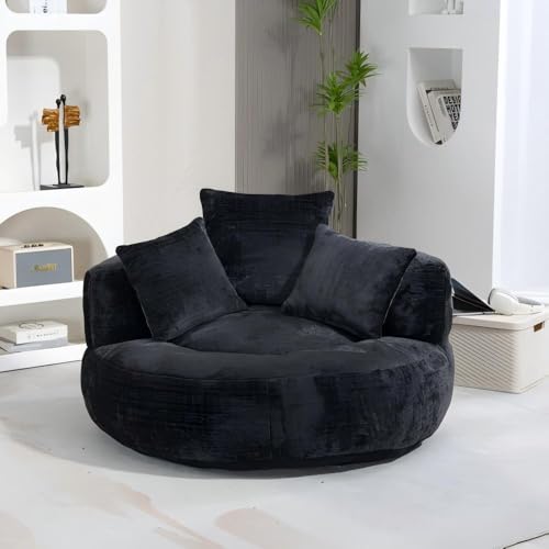 BTYJLEBE Bean Bag Chair, Togo Sofa, Runde Rückenlehne mit DREI Kissen Großer Sitzsack mit Schaumstofffüllung, Sitzsack Sofa für Wohnzimmer Schlafzimmer und Lounge, Schwarz von BTYJLEBE