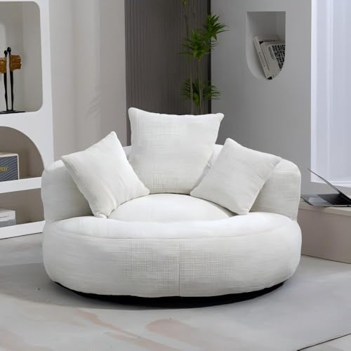 BTYJLEBE Bean Bag Chair, Togo Sofa, Runde Rückenlehne mit DREI Kissen Großer Sitzsack mit Schaumstofffüllung, Sitzsack Sofa für Wohnzimmer Schlafzimmer und Lounge, Weiß von BTYJLEBE