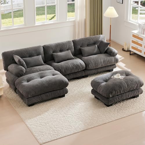 BTYJLEBE Big Sofa U Form 5 Sitzer mit Schlaffunktion Schlafsofa, Modulares Design Hochwertiges Velvet und 100% Memory Foam gefüllt - Moderner Luxus Couch mit 5 weiche Kissen (Dunkelgrau) von BTYJLEBE