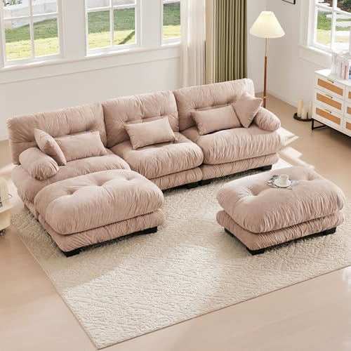 BTYJLEBE Big Sofa U Form 5 Sitzer mit Schlaffunktion Schlafsofa, Modulares Design Hochwertiges Velvet und 100% Memory Foam gefüllt - Moderner Luxus Couch mit 5 weiche Kissen (Khaki) von BTYJLEBE