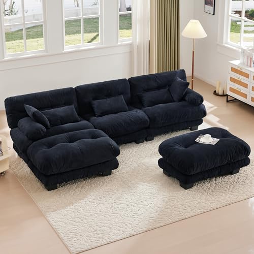 BTYJLEBE Big Sofa U Form 5 Sitzer mit Schlaffunktion Schlafsofa, Modulares Design Hochwertiges Velvet und 100% Memory Foam gefüllt - Moderner Luxus Couch mit 5 weiche Kissen (Schwarz) von BTYJLEBE