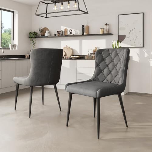 BTYJLEBE Esszimmerstühle 2er Set Samt Stuhl mit Metallbeine Küchenstühle Modern Polsterstuhl Bequemer Gepolsterter Rückenlehne für Wohnzimmer Esszimmer Schlafzimmer Küche Dunkelgrau von BTYJLEBE