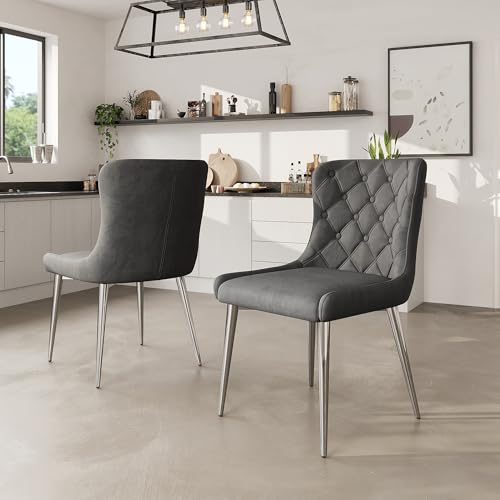 BTYJLEBE Esszimmerstühle 2er Set Samt Stuhl mit Metallbeine Küchenstühle Modern Polsterstuhl Bequemer Gepolsterter Rückenlehne für Wohnzimmer Esszimmer Schlafzimmer Küche Grau von BTYJLEBE