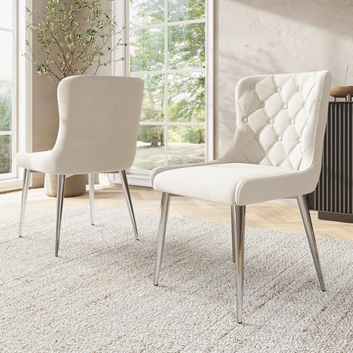 BTYJLEBE Esszimmerstühle 2er Set Samt Stuhl mit Metallbeine Küchenstühle Modern Polsterstuhl Bequemer Gepolsterter Rückenlehne für Wohnzimmer Esszimmer Schlafzimmer Küche Weiß von BTYJLEBE