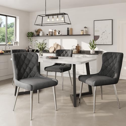 BTYJLEBE Esszimmerstühle 4er Set Samt Stuhl mit Metallbeine Küchenstühle Modern Polsterstuhl Bequemer Gepolsterter Rückenlehne für Wohnzimmer Esszimmer Schlafzimmer Küche Grau von BTYJLEBE