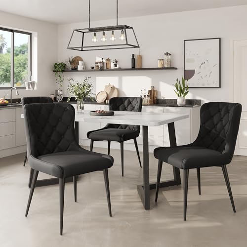 BTYJLEBE Esszimmerstühle 4er Set Samt Stuhl mit Metallbeine Küchenstühle Modern Polsterstuhl Bequemer Gepolsterter Rückenlehne für Wohnzimmer Esszimmer Schlafzimmer Küche Schwrz von BTYJLEBE