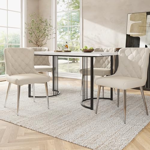 BTYJLEBE Esszimmerstühle 4er Set Samt Stuhl mit Metallbeine Küchenstühle Modern Polsterstuhl Bequemer Gepolsterter Rückenlehne für Wohnzimmer Esszimmer Schlafzimmer Küche Weiß von BTYJLEBE