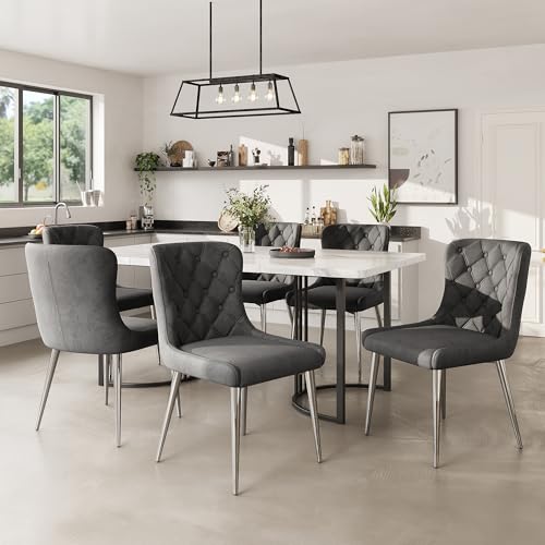 BTYJLEBE Esszimmerstühle 6er Set Samt Stuhl mit Metallbeine Küchenstühle Modern Polsterstuhl Bequemer Gepolsterter Rückenlehne für Wohnzimmer Esszimmer Schlafzimmer Küche Grau von BTYJLEBE